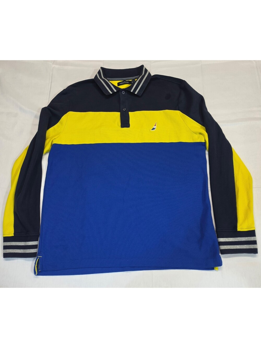 Nautica Men's Long Sleeve Colorblock Polo Shirt Size Large